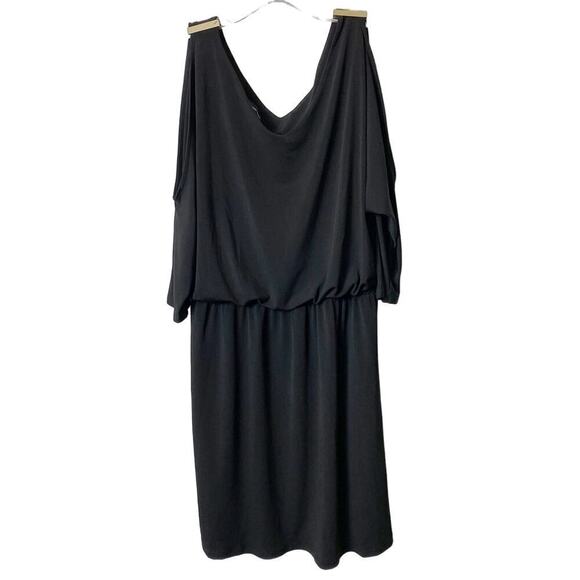 INC International Concepts Black Open Cut Shoulder Dress Gold Accents MEDIUM - Picture 1 of 5